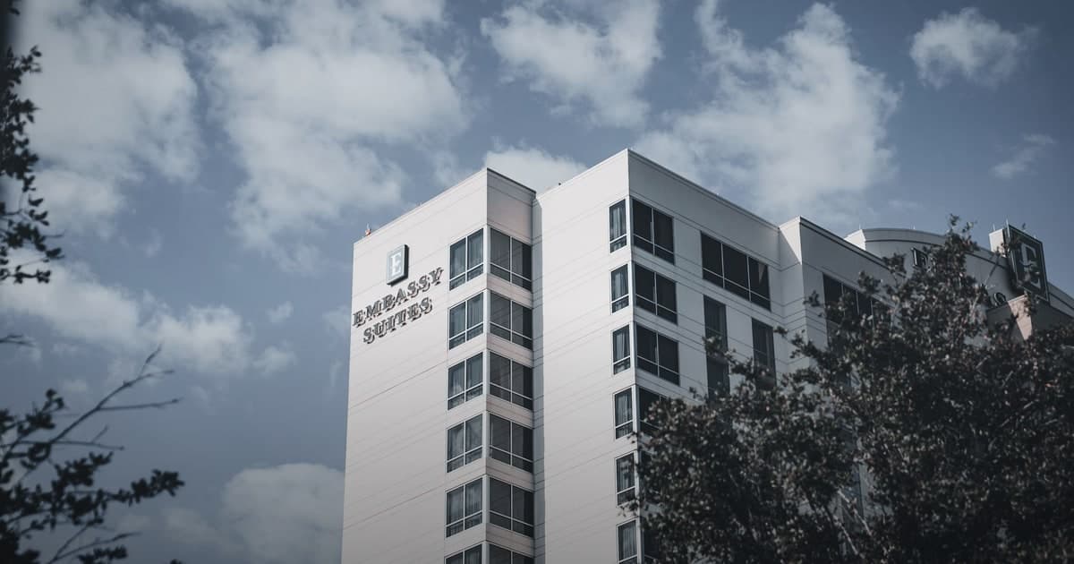 Stock photograph of an Embassy Suites hotel exterior